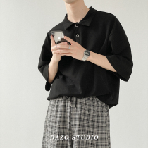 DAZO Korean cotton lapel T-shirt mens summer loose Joker short sleeve polo shirt solid color temperament Paul shirt tide