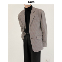 DAZO Mens Checkered Suit Retro Harbor Wind Light Cooked Birds Gracey Suit Jacket Mens Korean Version Trendy Spring And Autumn