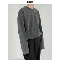 DAZO stir-fry long sleeves T-shirt male spring autumn season doing old vintage beating undershirt loose ins 100 lap and collar blouses