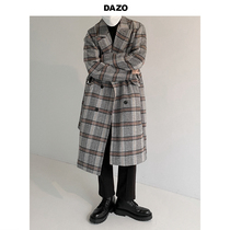 DAZO Korea handsome plaid fur the thick coat mens thickly coveered retro long style and windy autumn and winter coat tide