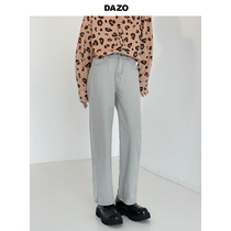 DAZO Grey Jeans Men Loose Straight Drum s Tide Cards Pants Male Korean Version Trendy Casual Pants 100 lap