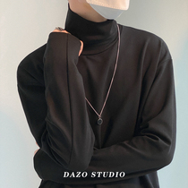 DAZO Fall high collar bottom shirt male Korean version Trend small loose pure color long sleeve T-shirt 100 lap pure cotton blouse