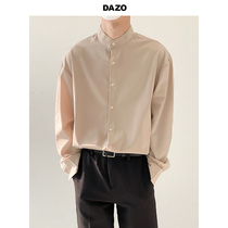 DAZO Pendant Sensuality Collar Shirt Mens Korean Version Loose 100 Lap Pure color small high collar Long sleeves shirt male trend