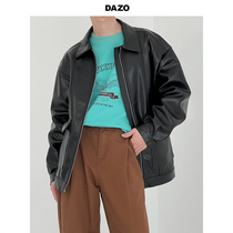 DAZO large pocket zipped leather clothes for men Chauder locomotive PU leather jacket handsome gas ins jacket male loose 100 lap