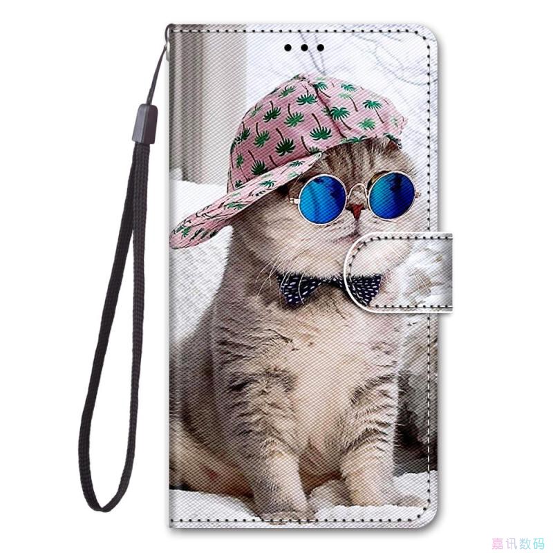 Glasses Cat Is Suitable for Galaxy S25/S24/S23/S22/S21 5g Samsung Flip Phone Case S20/S10 4g Leather Case Anti-Fall Protective Case Phone Case