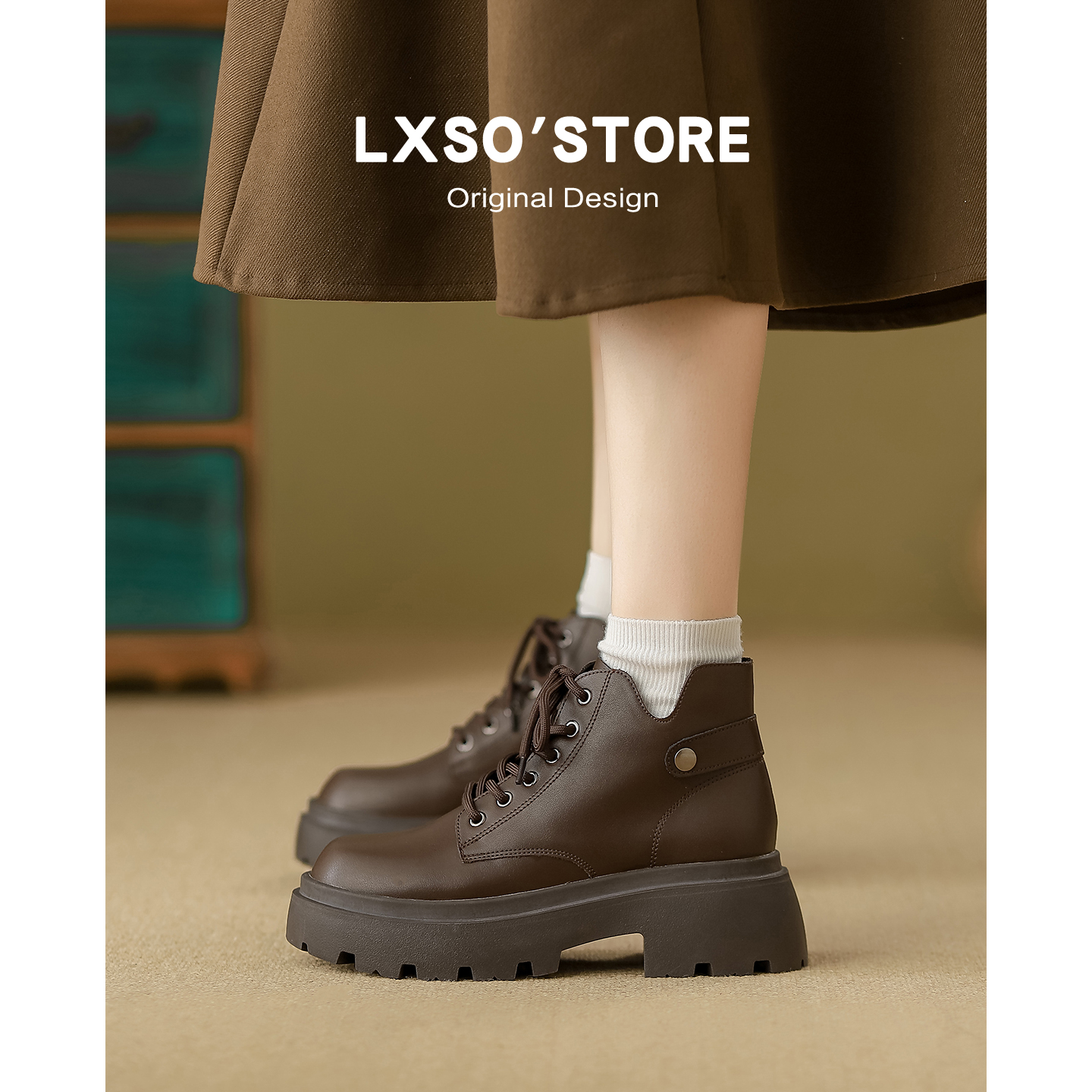 Женские кожаные коричневые ботинки Martin; коллекция 2025 года; сезон осень-зима; новый стиль; бархатные мотоциклетные полусапожки на толстой подошве в британском стиле; женские короткие ботинки увеличенного размера