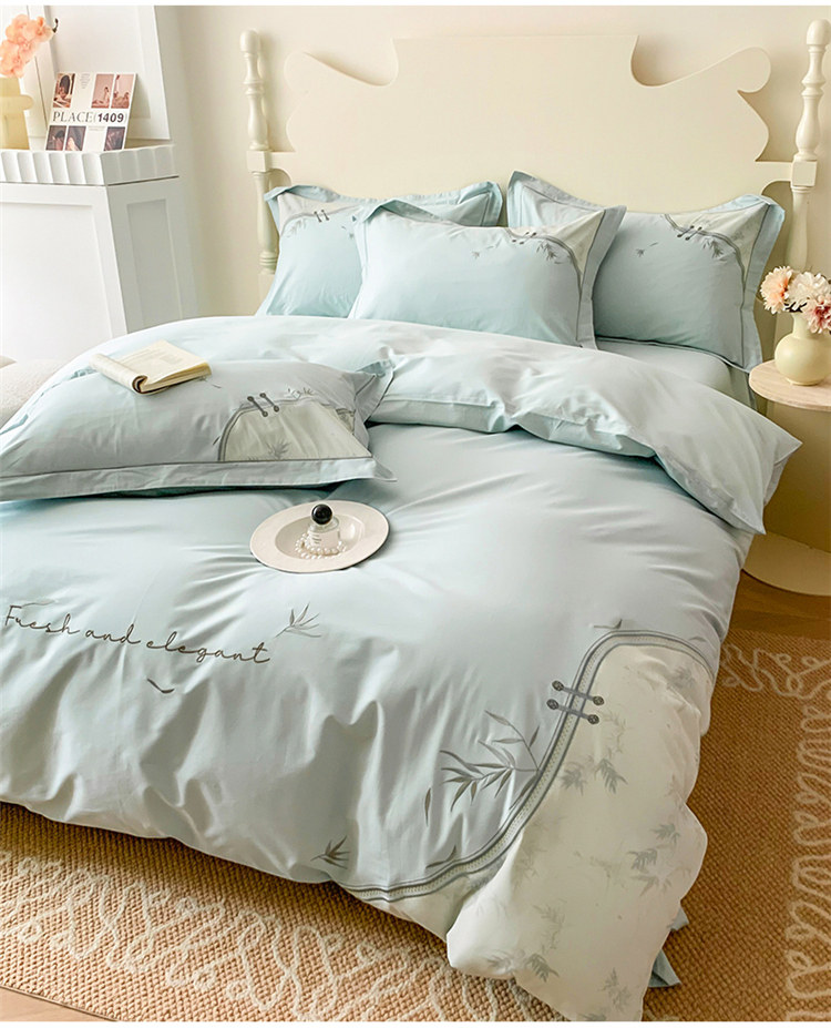 中式180支纯棉被套单件四件套全棉床单100长绒棉被罩裸睡床上用品