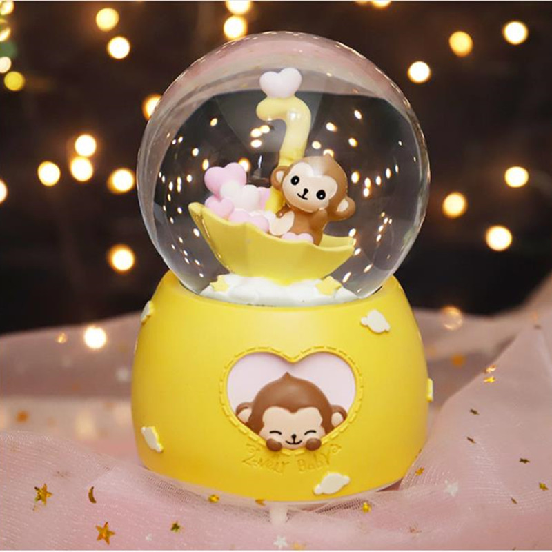 Lantern floating snowflakes happy monkey glass crystal ball music box ornaments children's and women birthday gifts