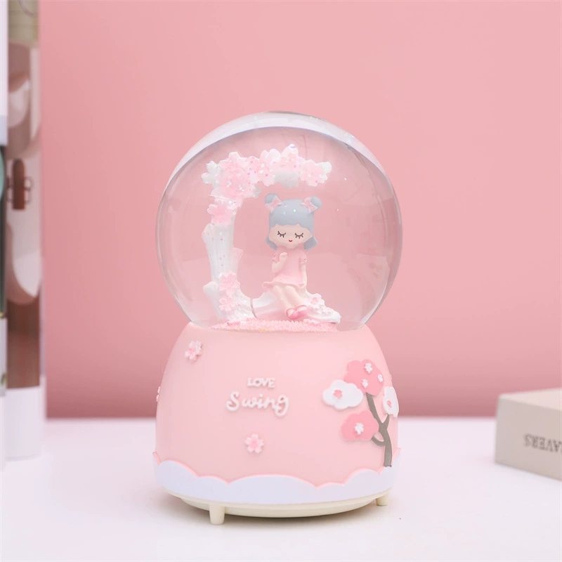 Girl Heart Cute Swing Girl Lantern Snowflake Glass Crystal Ball Rotating Music Box Children's Birthday Gift