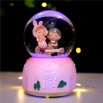 Creative lantern floating snowflake pink romantic cartoon couple glass crystal ball music box girlfriend birthday gift
