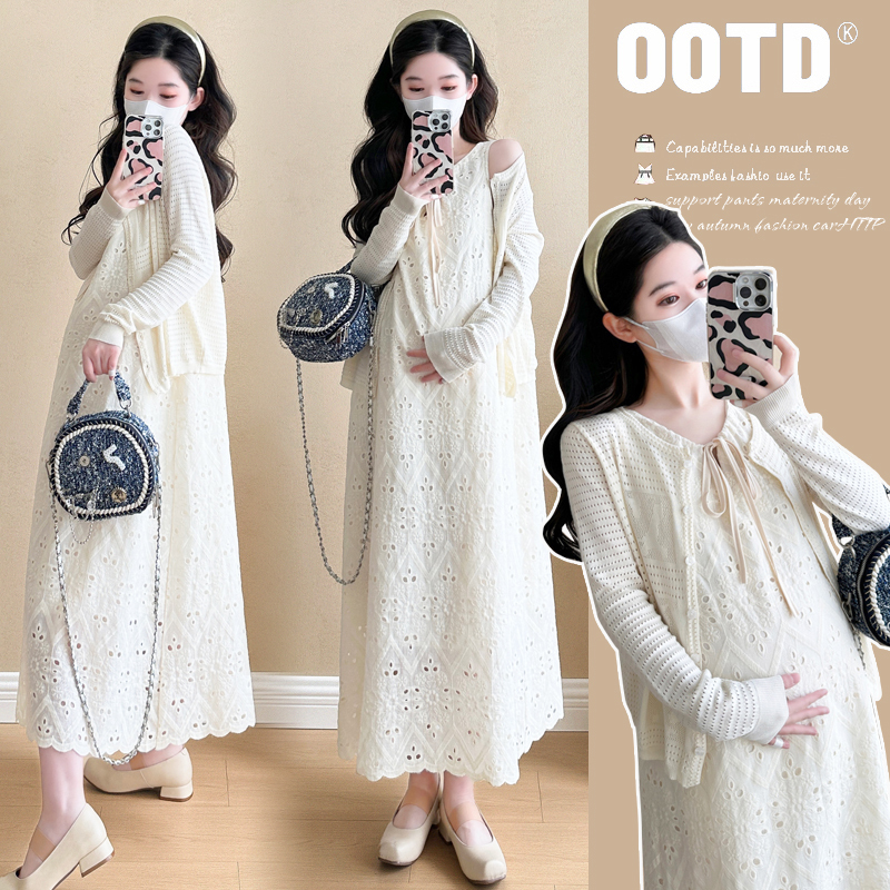 Summer Lace Sleeveless Vest Dress + Knitted Cardigan Two-Piece Set for Breastfeeding Women, Trendy Mom Style