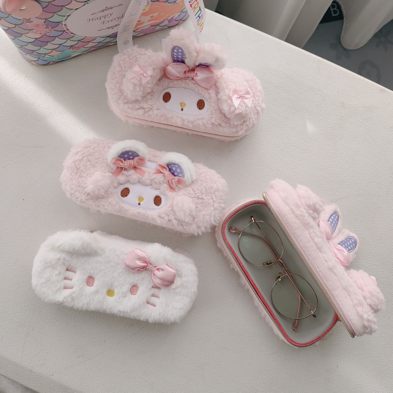 Cute Cartoon Melody Plush Glasses Case, Portable Anti-Pressure and Anti-Drop Glasses Case, Student Glasses Storage Box