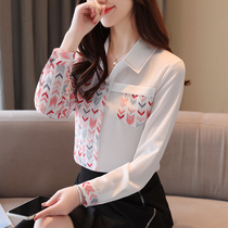 Real shot 9111 new design sense niche jacket foreign style printing Korean long sleeve chiffon shirt female fashion