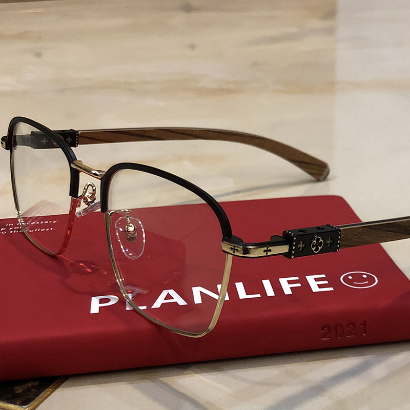 New Style Eyeglass Frames for Men, Trendy Retro Literary Ultra-Light Eyeglass Frames for Women, Photochromic Myopia Glasses Frames with Wooden Temples for Business