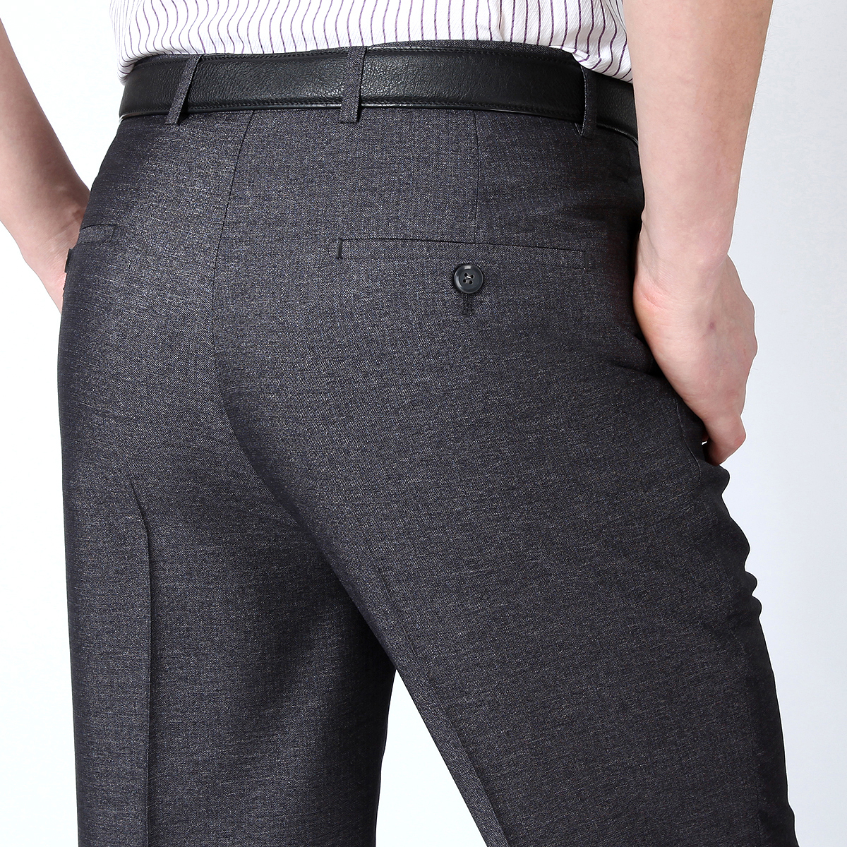 Mùa hè mỏng nam trung niên quần cao eo lỏng đôi xếp li phù hợp với quần nam mùa hè miễn phí hot straight quần dài quần âu đen