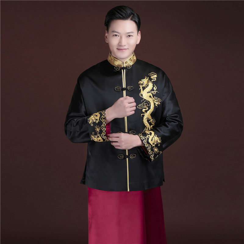Huafen Chinese Wedding Dress Customization Men's Chinese Wedding Dress Robe Jacket Hand Embroidery Silk Advanced Customization