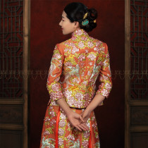Huafen wedding clothes Feng Ao Jin silk Song Jin Feng coat handmade gold embroidery pad embroidery dress silk dragon and phoenix coat