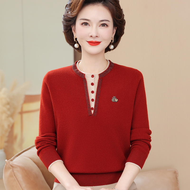 Mom's Brand Pure Cashmere Wool Sweater 2025 New Model High-Quality Base Sweater for Middle-Aged and Elderly Women