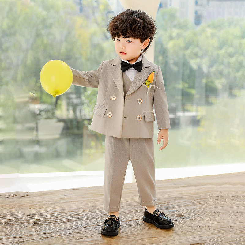 Boy Suits Suit Autumn Winter Handsome air Inron Children's Western-style clothes for children Flowers Host Small Gown-Taobao