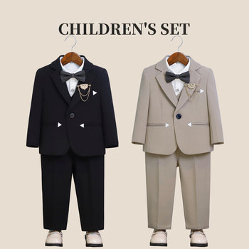 Children's Formal Wear Boys' Autumn and Winter Small Suit Set British Style Birthday Suit Flower Boy Host Piano Performance Outfit