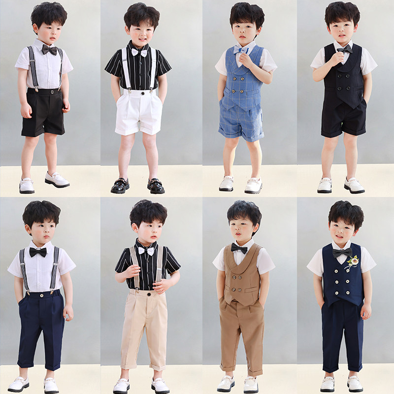 Summer Short Sleeve Men's Baby Boy Age Gown Flower Boy Little Suit Boy Acting Out Suit Handsome Eng Ingren Children Positive Dress-Taobao