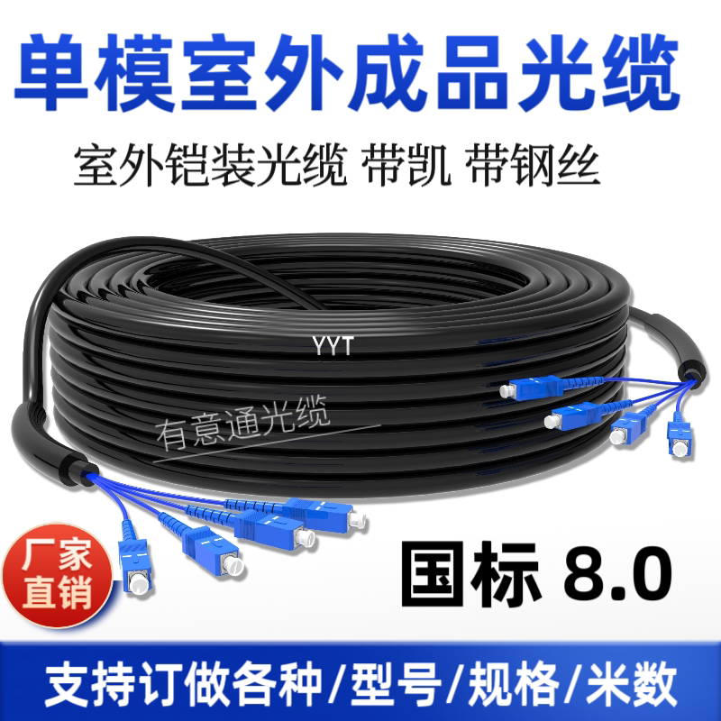 Outdoor Single-Mode Finished Armored Optical Cable 2-12 Core National Standard Sc/Lc/Fc/St Single-Mode Optical Cable Jumper Monitoring Cable