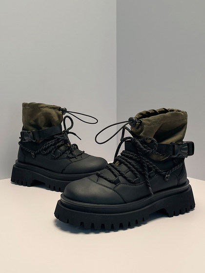 马丁靴男款高帮春季新款厚底增高鞋中帮户外登山工装靴子百搭短靴