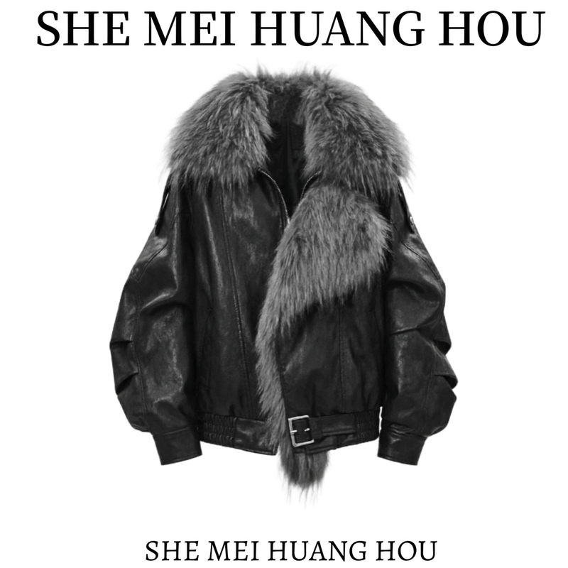 (Empress Returns) Original Designer Raccoon Fur Oil Wax Leather Parka Goose down Jacket Sjq618 (Empress Returns) Original Designer Raccoon Fur Oil Wax Leather Parka Goose down Jacket Sjq618