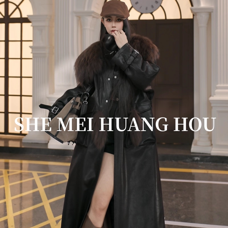 Supermodel) Original Designer Raccoon Fur Large Fur Collar Fur Coat with White Goose down Parka 25079