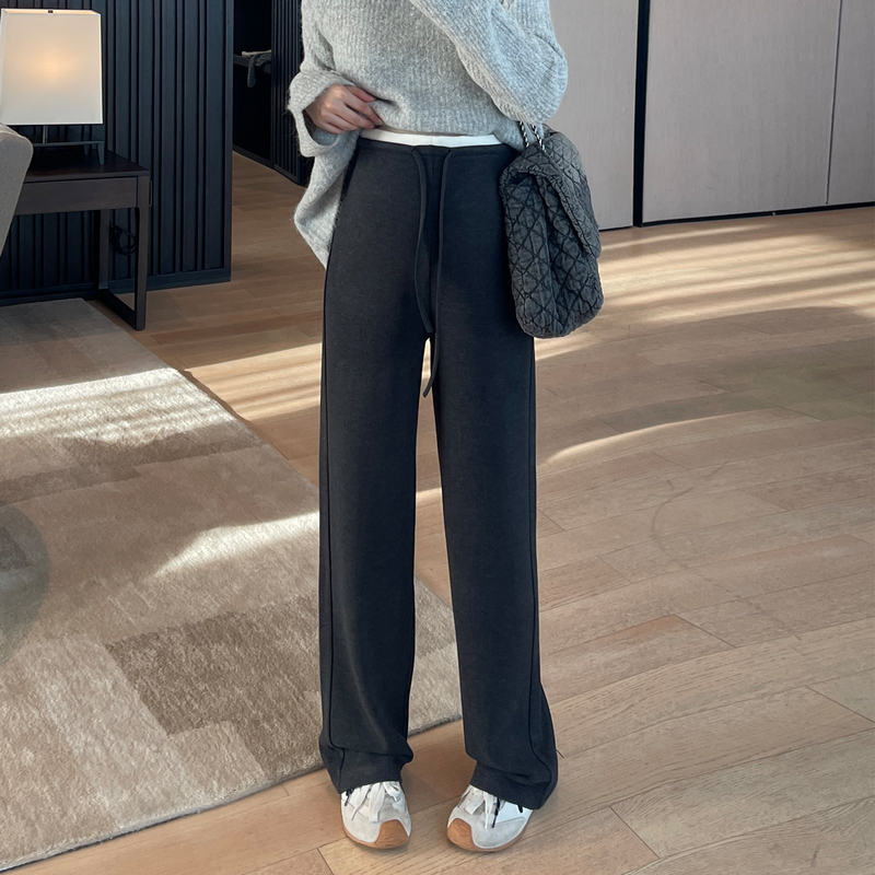 Wool Air Layer Autumn and Winter Maternity Wide-Leg Pants, Slimming and Drapey, Versatile, Casual Color-Blocked Waistband Straight-Leg Pants