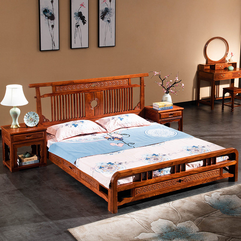 Mahogany furniture new Chinese antique hedgehog red sandalwood double bed solid wood rosewood big bed wedding bed master bedroom 1 8 meters