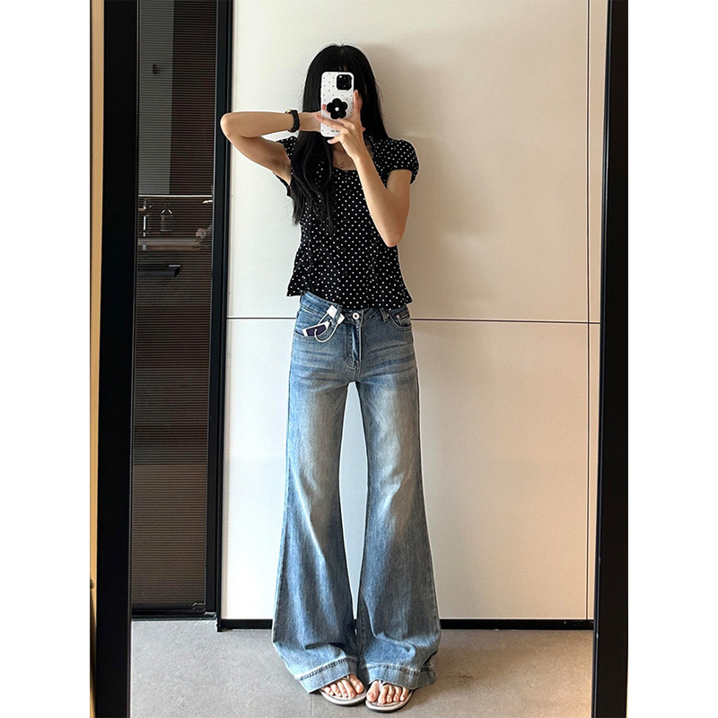 High-Waisted American-Style Vintage Color-Blocked Flared Jeans for Tall Women, 2026 Summer Slim-Fit Versatile Jeans
