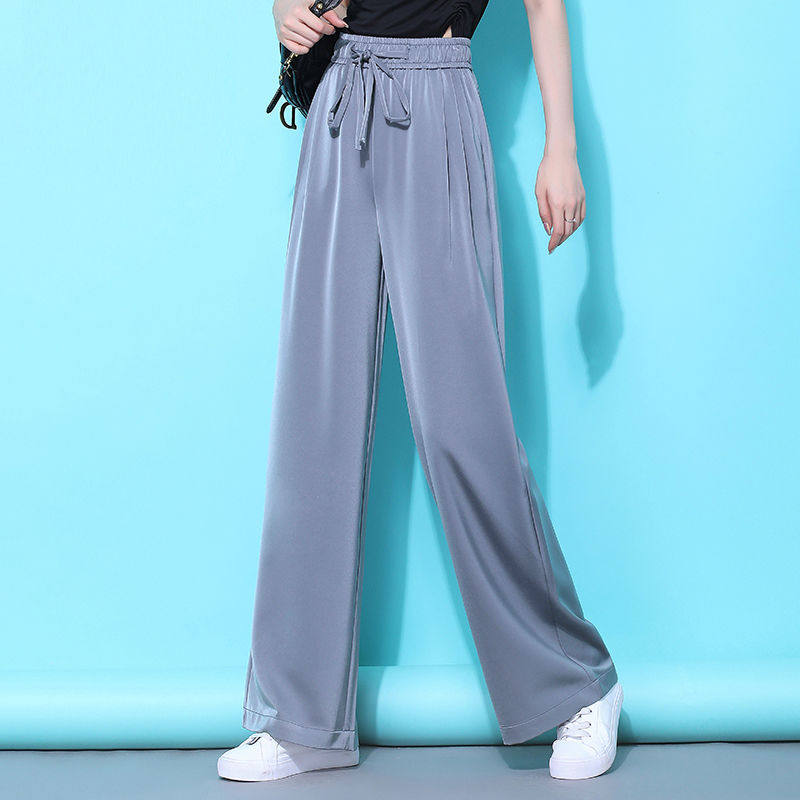 Ice Silk Broadlegged Pants Woman Summer High Waist Pituitary straight Bronze Bronze Ammonia Silk Cloud Pants Tug Casual Long Pants