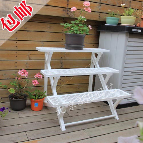 ແທ້ຈິງແລ້ວ Alice resin flower stand double-layer garden three-layer balcony ladder light and strong flower stand free shipping