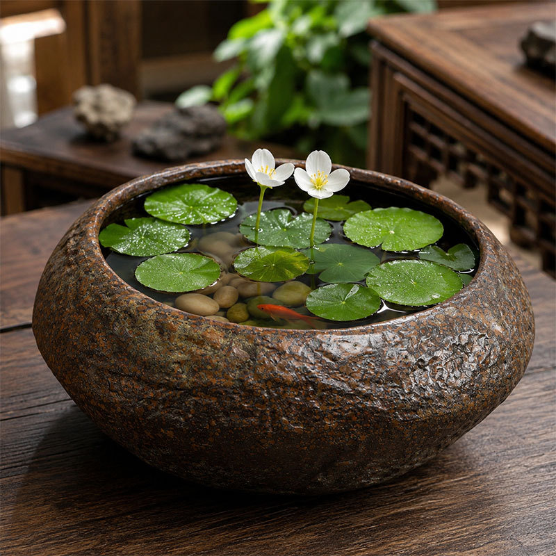 Ceramic Creative Imitation Stone Pot Without Holes for Hydroponic Cultivation of Pennywort, Bowl Lotus, Water Lilies, and Daffodils, Extra Large Size Ceramic Creative Imitation Stone Pot Without Holes for Hydroponic Cultivation of Pennywort, Bowl Lotus, Water Lilies, and Daffodils, Extra Large Size