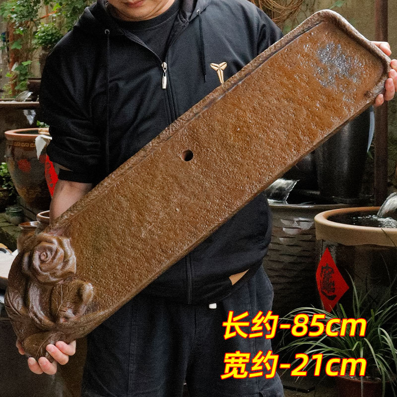 Traditional Fish Farming Flow Board, Specialized Board for Fish Tanks, with Holes for Landscaping, Vintage-Style Carved Coarse Pottery Fish Tank Ceramic Long Board Traditional Fish Farming Flow Board, Specialized Board for Fish Tanks, with Holes for Landscaping, Vintage-Style Carved Coarse Pottery Fish Tank Ceramic Long Board