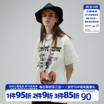 HTCU20ss pigeon printed short sleeve summer sparkling printed font T-shirt lovers hip hop loose male and female tide cards