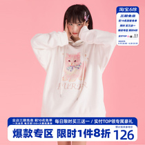 HTCU Cartoon Pearls Kitty Weaters Hip Hop Lovers Hip Hop and hat hoodie warm girl casual cute wind