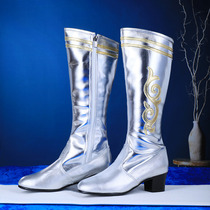 Womens Mongolian boots adult daily ethnic style silver high boots Mongolian element dance boots dance shoes