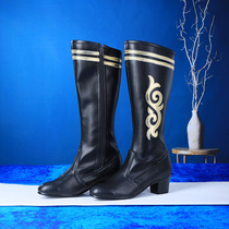 Mongolian couples black dance boots for adults ethnic minority style high-top Tibetan dance boots high heels and soft soles