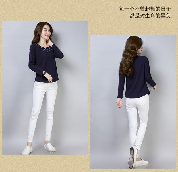 Áo thun cotton mùa thu đông nữ tay dài trung niên xuân hè 2018 áo sơ mi mới lấy cảm hứng từ hoang dã áo kiểu trung niên