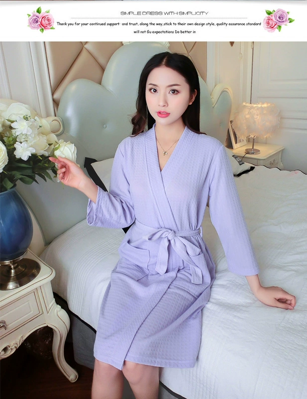 Áo choàng mùa xuân và mùa hè áo choàng nam và nữ cắt tay áo gợi cảm mỏng đồ ngủ cotton nhà dịch vụ bánh quế dài