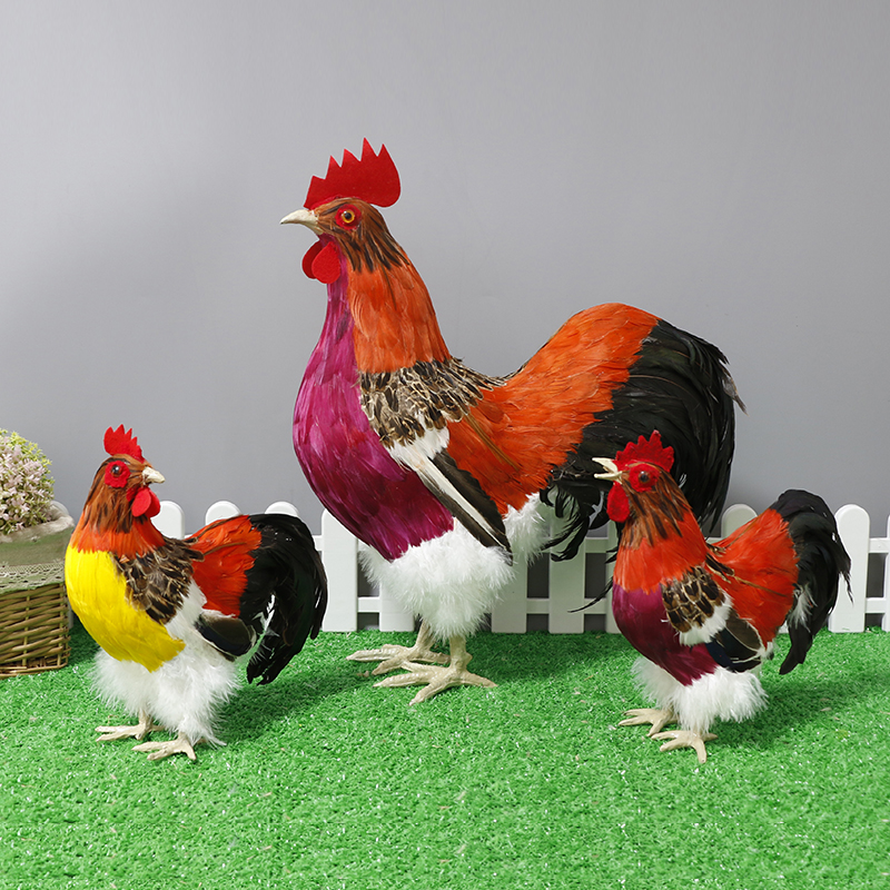 Simulation animal chicken feathers poultry lucky ornaments will be called big rooster Static model Wedding birthday Shaw chicken decoration