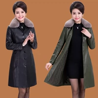 Áo khoác da nữ trung niên mới mặc mùa đông cộng với áo lông bông cổ áo dài phần phiên bản Hàn Quốc của áo gió mỏng giảm béo cỡ lớn áo da zara nữ chính hàng