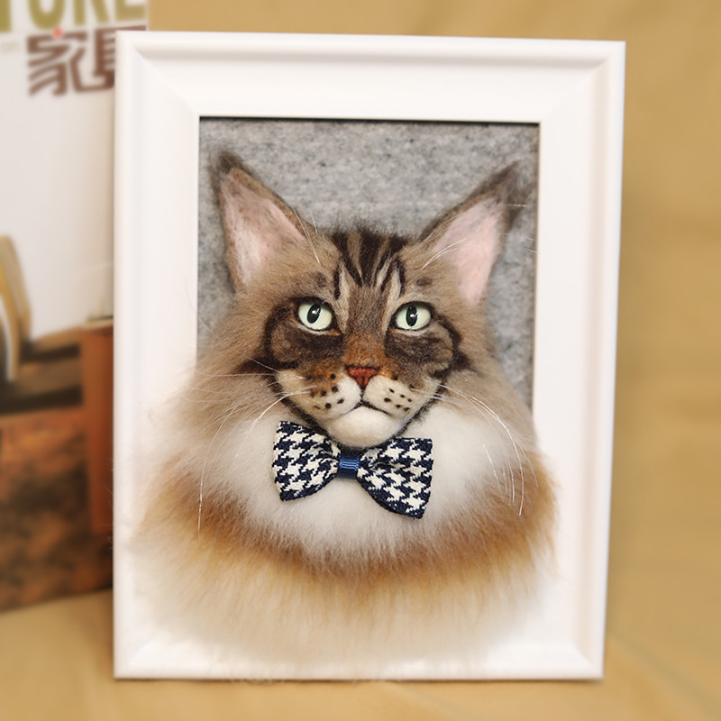 Wool felt Burmese Cat Imi Swing with a pet to figure out a custom cute minimalist photo frame Pure handmade memorial gift