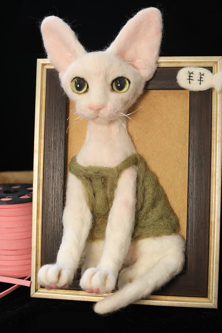 Wool Felt Cat Puppies Photo Frame Swing Piece Pet Photo Custom Portrait Memorial Kitty Cat Simulation No Hairy Cat Model