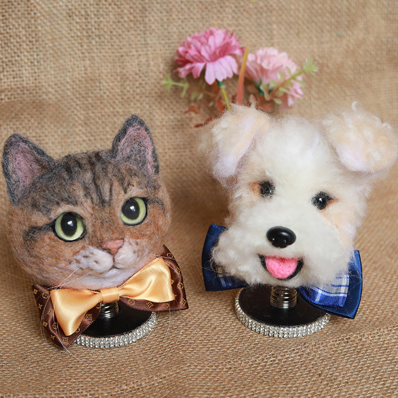 Wool Felt Simulation Pet Car Ornament Cat Puppy Avatar Custom Handmade Creative Gift Poke Poke Finished Product