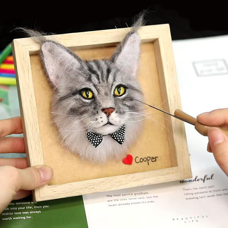 Wool Felt Custom Pet Kitty Puppy Avatar Photo Frame Swing Piece Wool Felt DIY Finished Creative Hand Gift