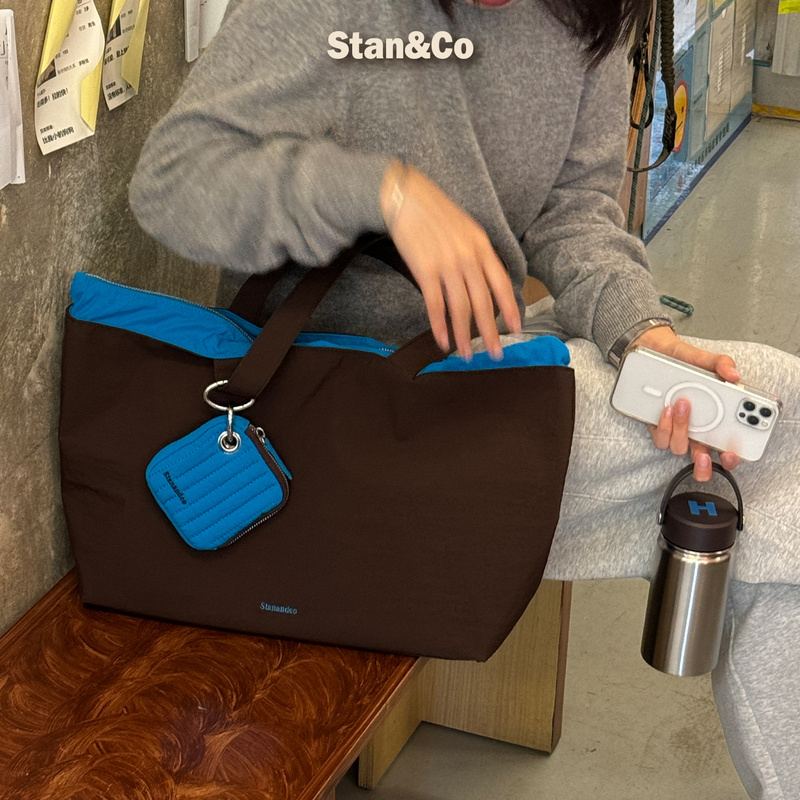 Stan&Co Original Large-Capacity Tote Shoulder Bag with Built-In Water Bottle Holder 15inch Computer Compartment Waterproof Nylon for Commuting