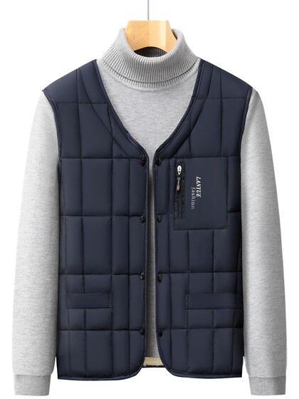 中老年羽绒棉马甲男士加绒加厚款秋冬季爸爸保暖背心坎肩男装马夹